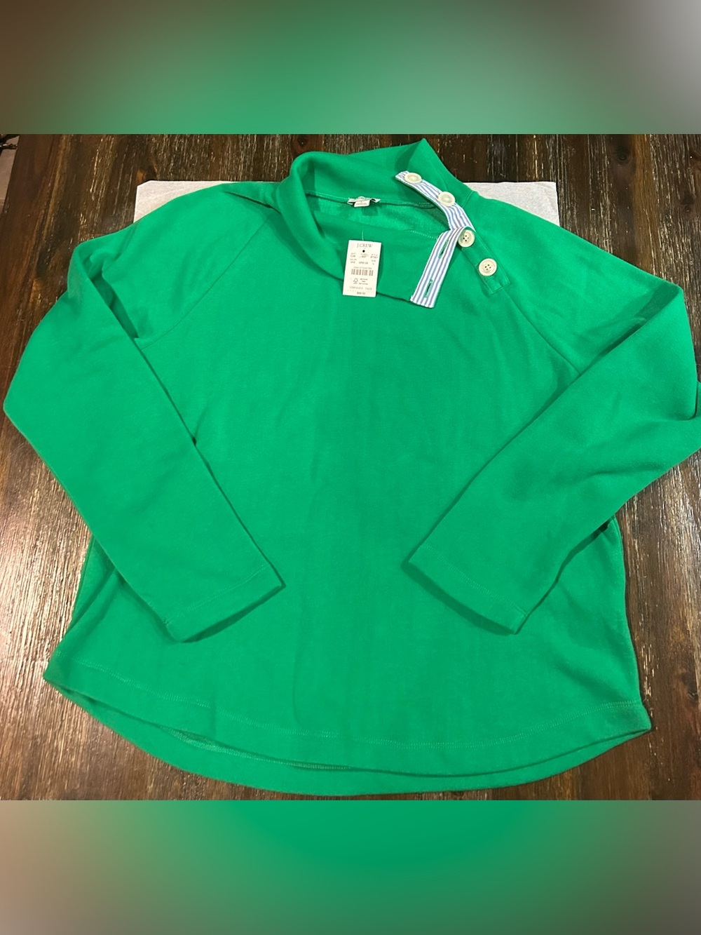 J-Crew SUPER SOFT Wide Button Collar Pullover Sweatshirt Vintage Kelly